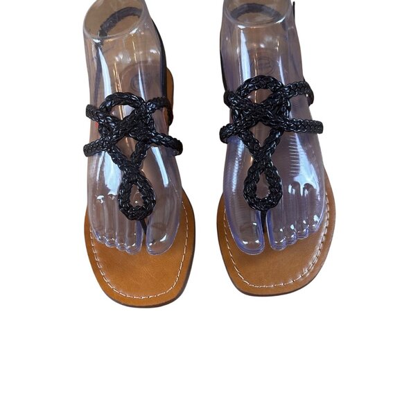 Wonder Nation Size 4 Slip On Thong Strappy Braided Sandals Black - Picture 1 of 8